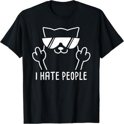 I Hate People Funny Sarcastic Middle Finger Cat T-Shirt