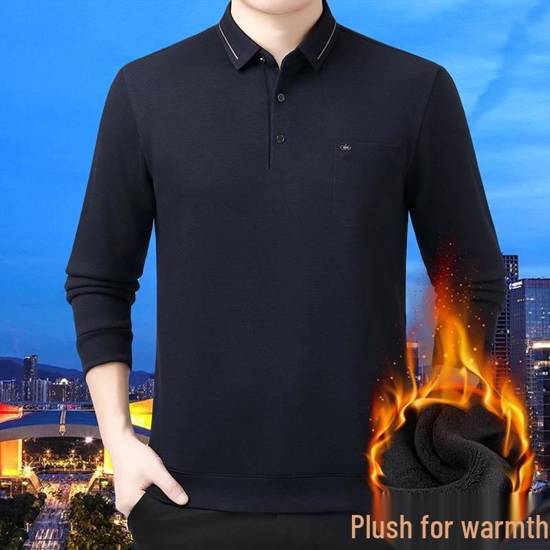 Brand Versatile Men s Fleece-Lined Cashmere Long-Sleeve POLO Shirt (Autumn/Winter) XL