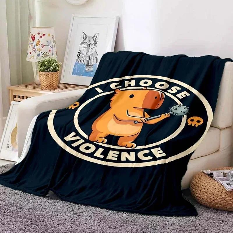 Kawaii The Capybara Club Home Cartoon Printed Blanket Picnic Blanket Warm Flannel Soft and Comfortable Home Travel Birthday Gift