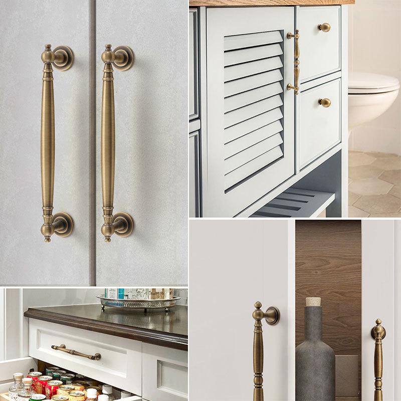 Yellow Bronze Retro French Cabinet Handle - Pure Copper for Wardrobe and Drawer