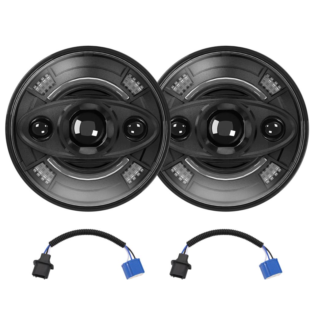 7 Inch Car LED Headlights, Round Lights with White High Low Beam DRL and Amber Turn Signal