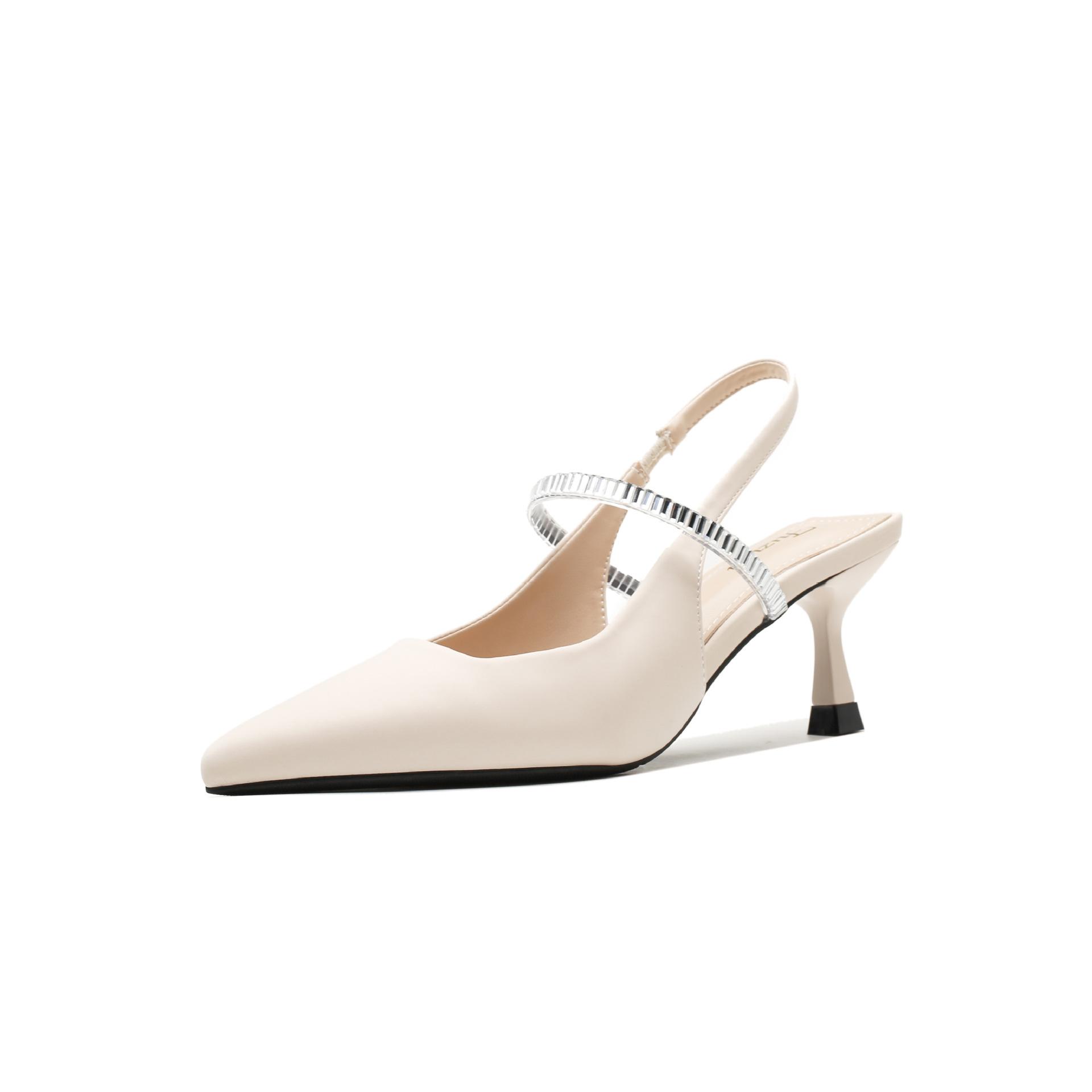 

Модные туфли-лодочки на тонком каблуке с острым носком 2025 новая летняя французская мода универсальные сандалии с задником из страз 40