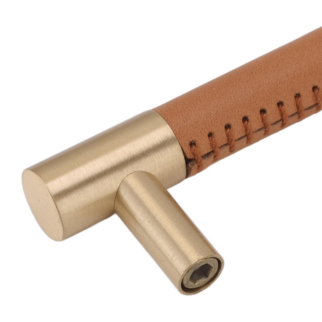 Cabinet Door Handle 224MM Hole Pitch Lther Brass Light Luxury Cupboard Bar Pull Handle for Home Wardrobe Drawer