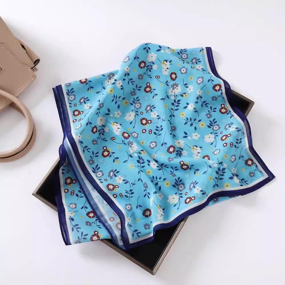 Fashion new long silk scarf women's Korean version line printing simulation silk medium length thin scarf sunscreen shawl