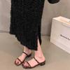 Summer Leopard Square Toe Women Slippers Elegant Low Heel Slide Ladies Outdoor Beach Dress Sandalias