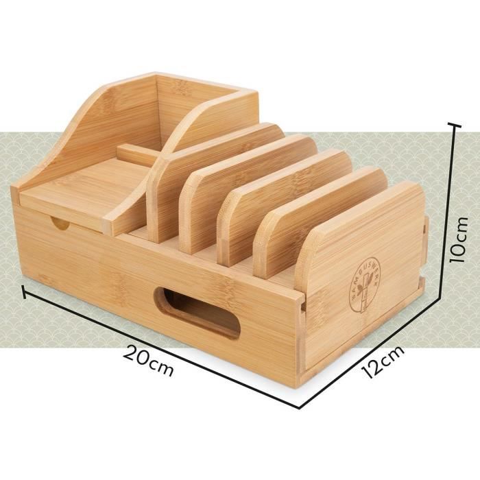 Bamboo - Organis de Bureau en Bois - Porte-Stylo Avec Tiroir - Boîte|Naturel,24.5 x 15 x 11 cm|