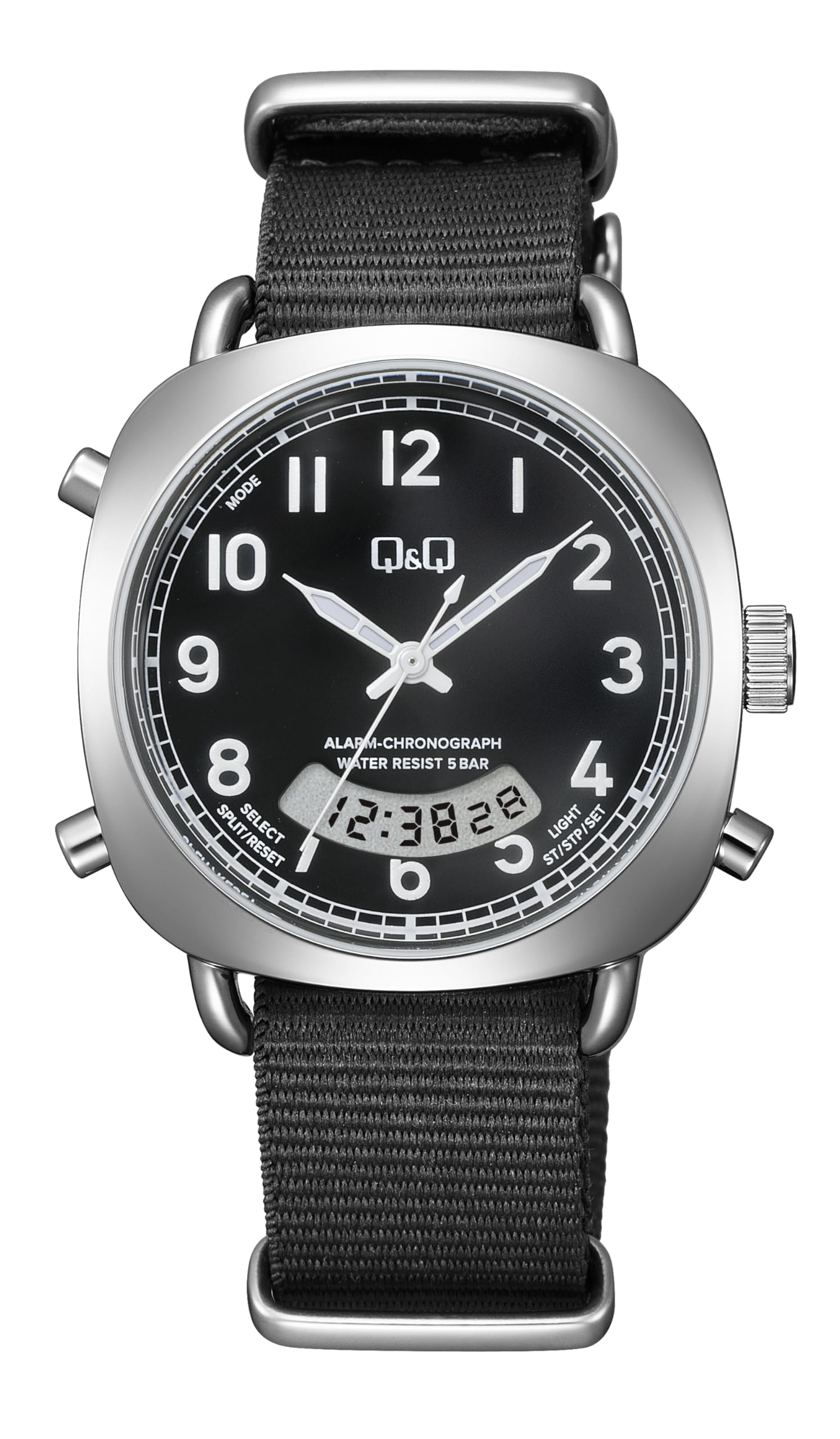 

Часы Citizen 5 ATM Водонепроницаемые Черные Q&Q, Ударопрочные, Аналогово-цифровые, A38A-001PK, чёрный