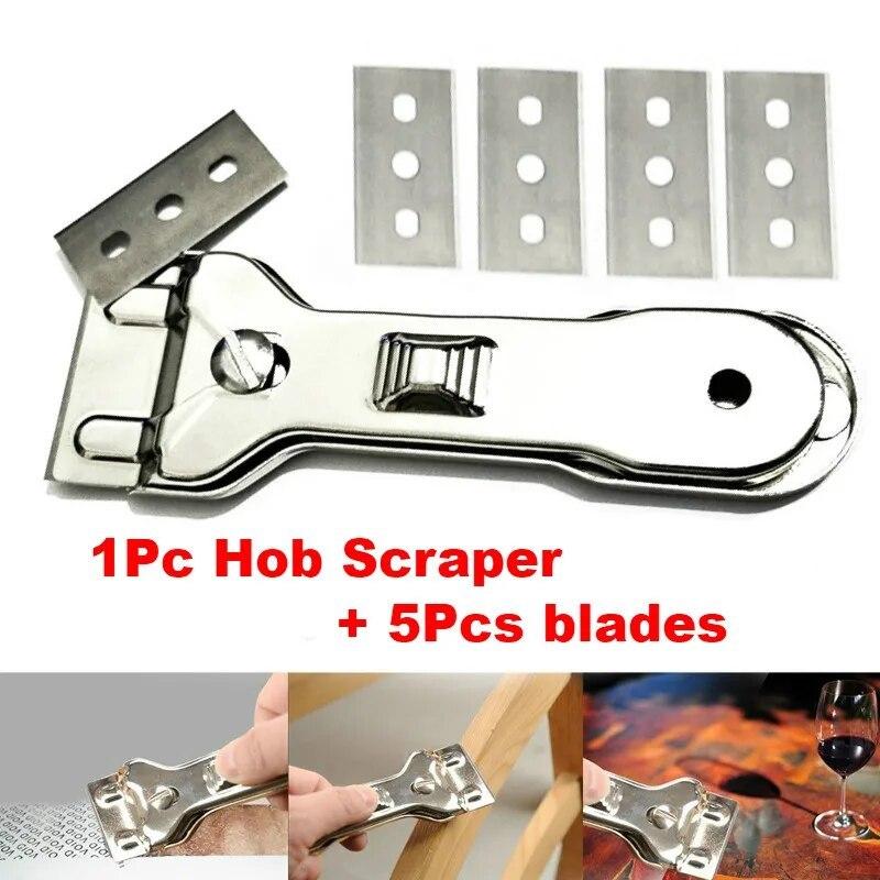 1set Scraper Cleaner With 5pcs Spare Blades Durable Glass Ceramic Hob Remover Oven Cooker Cleaning Tool with Blade.