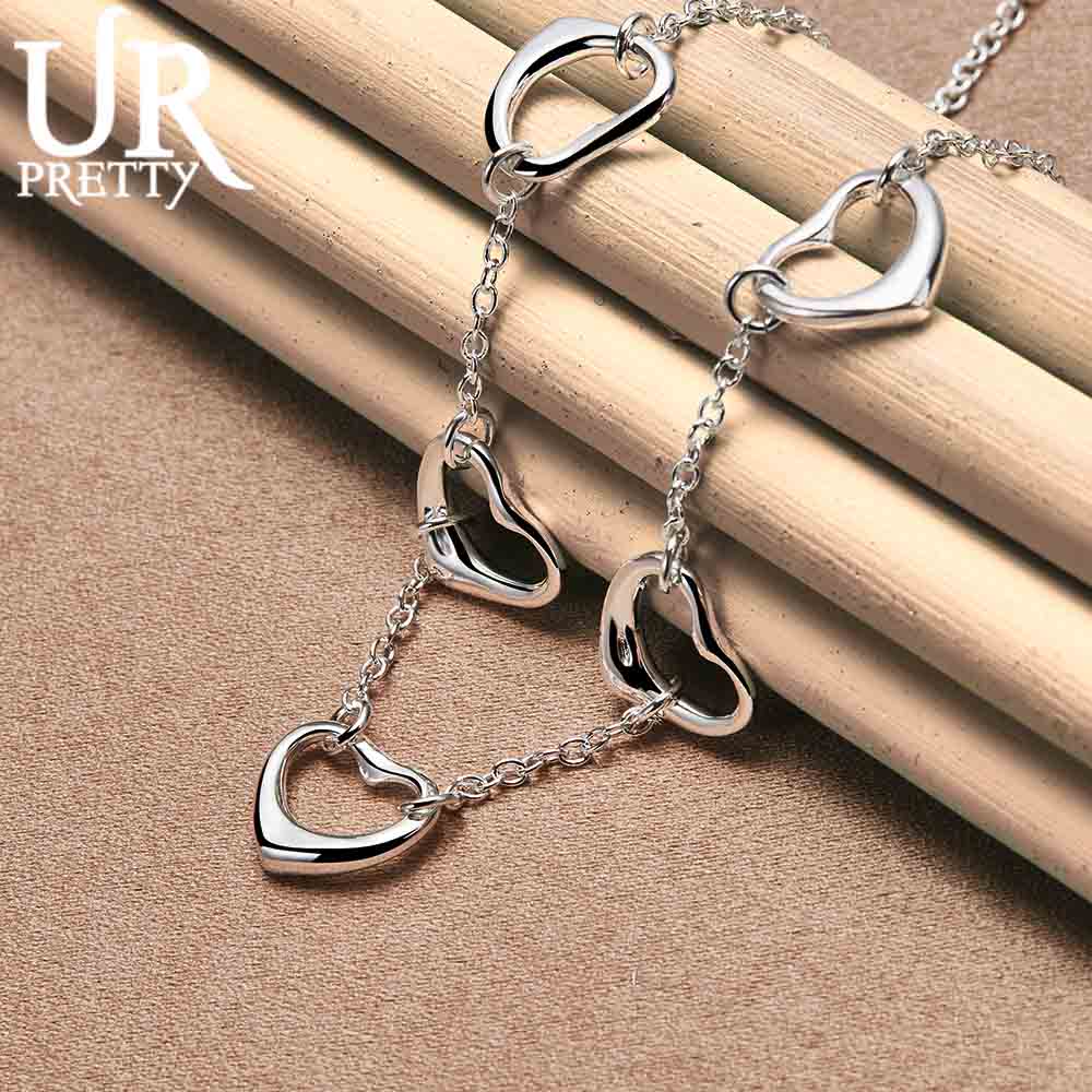 925 Sterling Silver Five Heart Necklace Fashion Wedding Jewelry