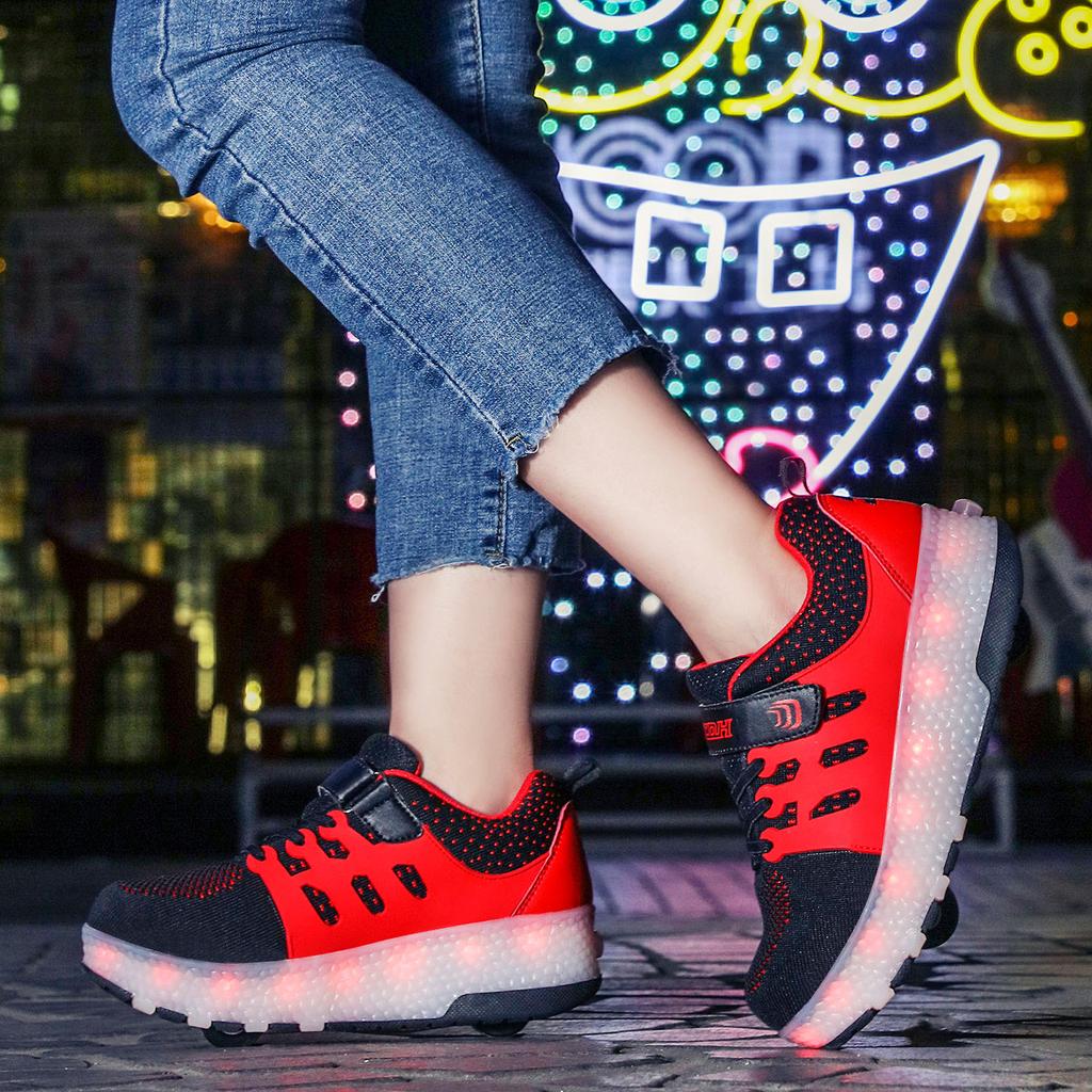 Men and women children runaway shoes with lights roller skates double wheel charging skates young and young wheels flash