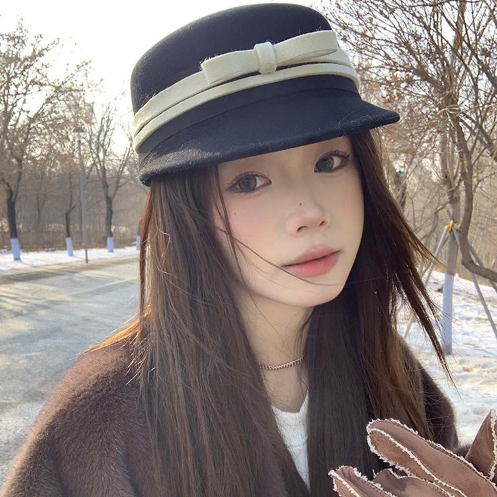 Beret Horse Riding Formal Hat Bow Peaked Flat Cap Princess Hat Fashion Knights Cap Warmer
