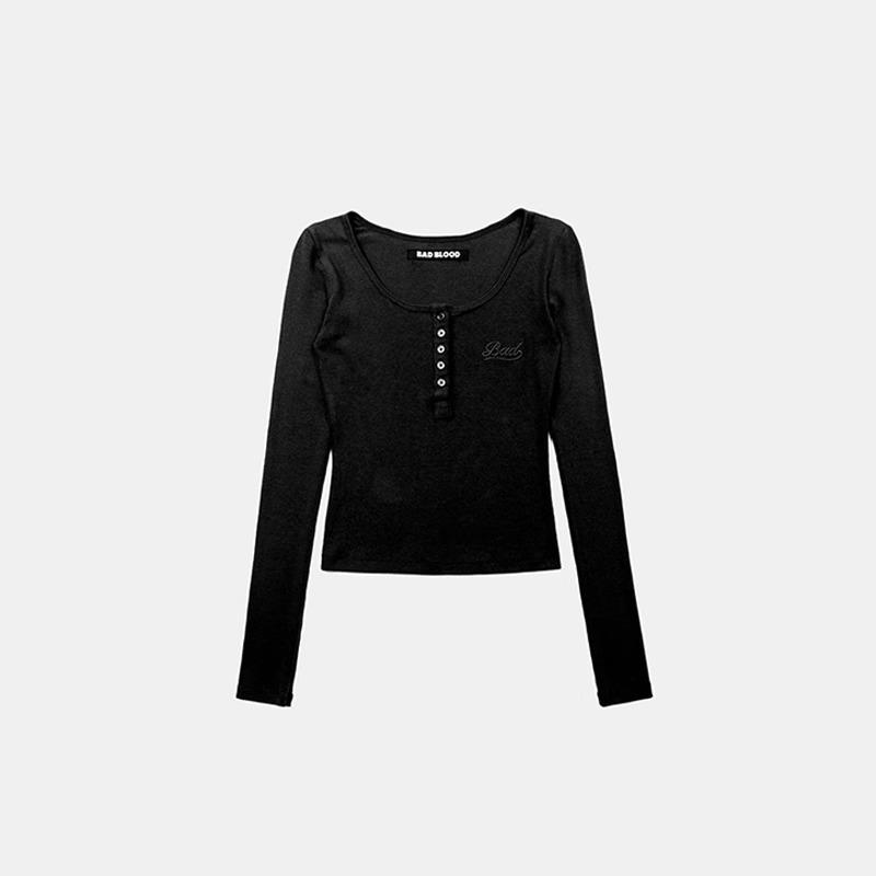 Korean Badblood BCAC Series: American Spicy Girl Slim-Fit Long-Sleeved Top for Women Small