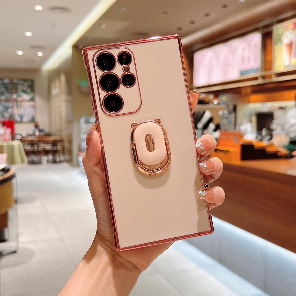 Suitable for Galaxy S23U mobile phone case electroplated bear Samsung S20FE Apple 17 bracket ring protective case