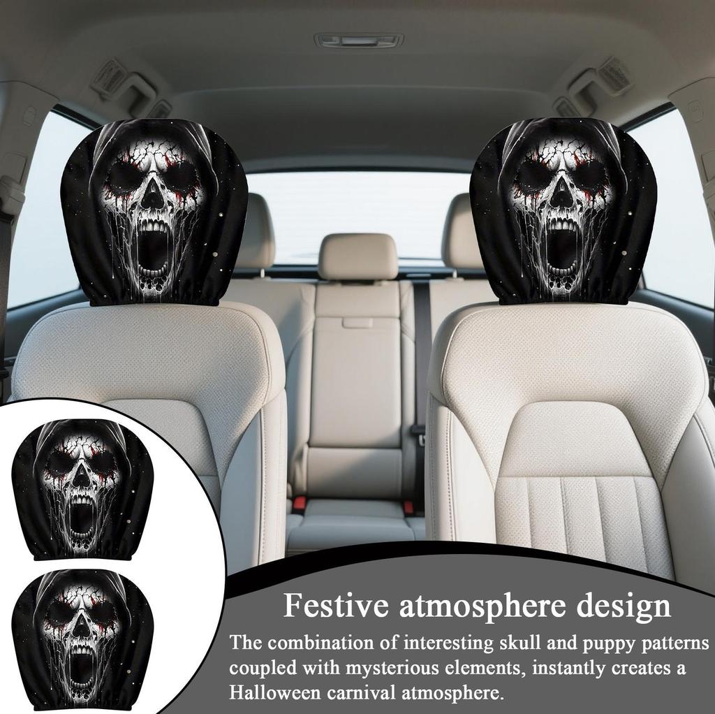 Head Rest Cover For Car Funny Car Seat Headrest Protector 2 Pieces Washable Automotive Halloween Decorations Interior
