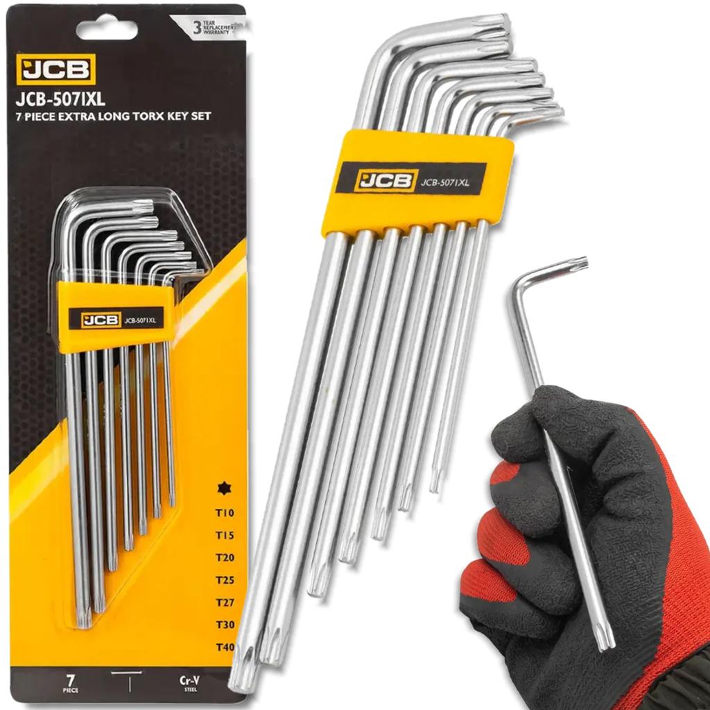 JCB Extra Long Torx Key Set 7 Pieces T10-T40 Type L Cr-V
