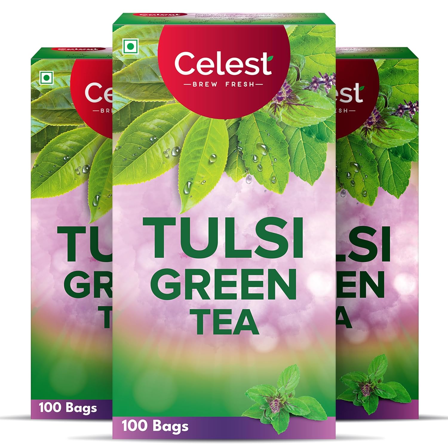 Celest Tulsi Green Tea 100 Bags Pack of 3 | Natural Tulsi Green Tea Bags for Wellness and Detox