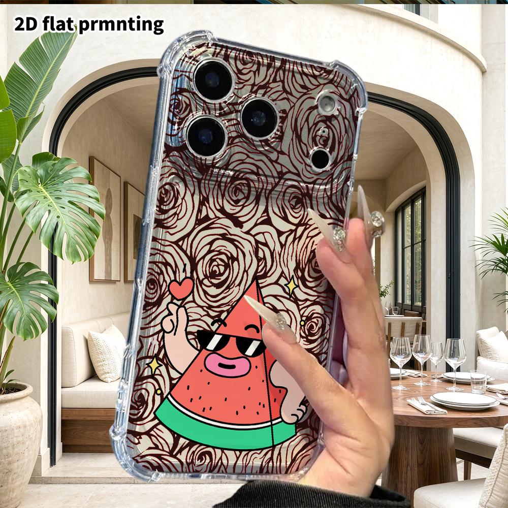 Phone Case: 2D Flat, Fits iPhone 18 17 16 15 14 13 Pro, Transparent Corner Protection Case, Cool Watermelon, Christmas and Halloween Gift