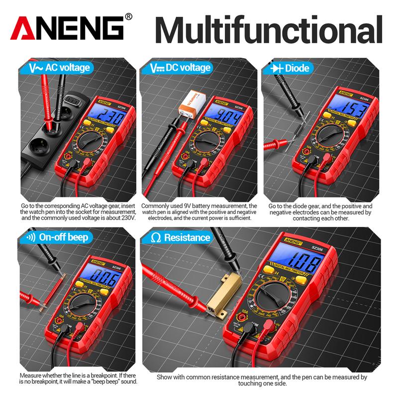 ANENG SZ306 Digital Multimeter 1999 Counts AC DC Voltage Current Resistance Tester With Buzzer Electrician Repair Tool