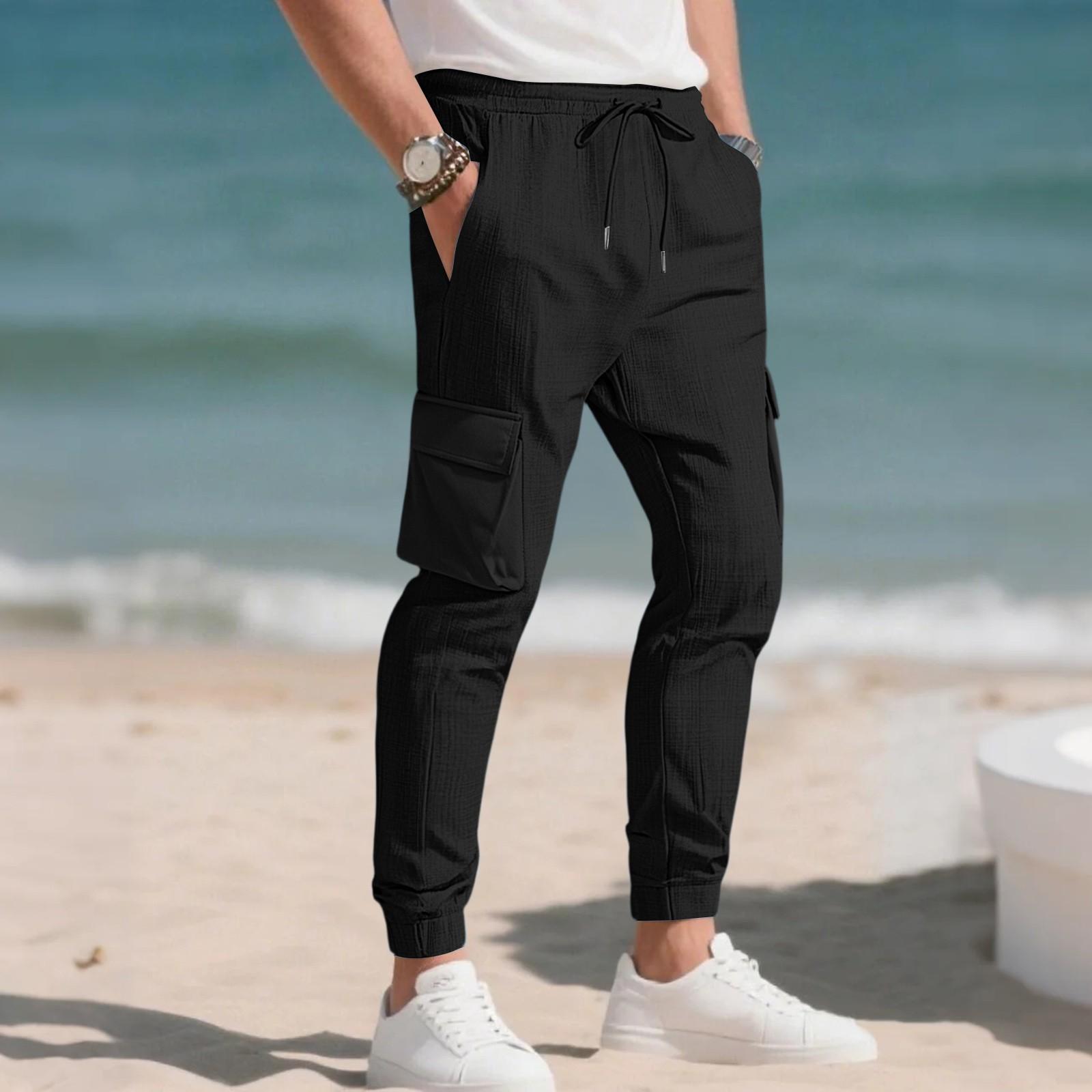 

Men s Loose Casual Workwear Trousers, Elastic Waist Drawstring, Lightweight With Pockets, Comfortable And Breathable Trousers XL чорний