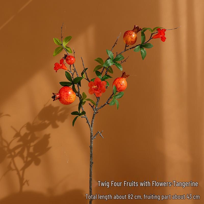 Persimmon and Pomegranate Faux Flower Arrangement for Living Room or Foyer