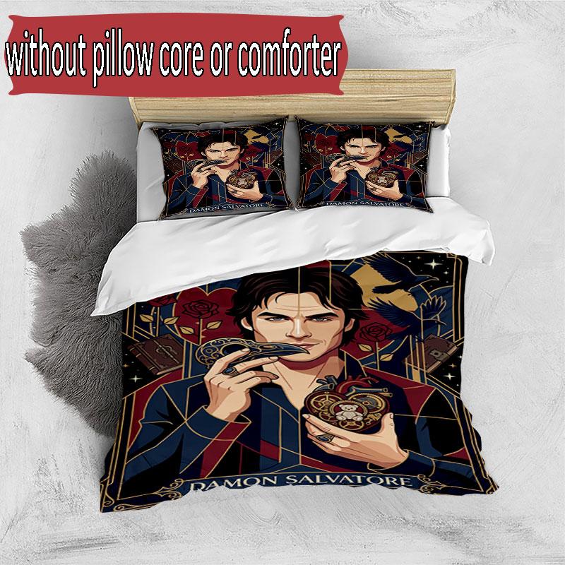 3pcs Duvet Cover Set (1*Duvet Cover + 2*Pillowcase, Without Core), Custom Name Damon Salvatore Pattern Bedding Set, Home Bedroom Decor Gift