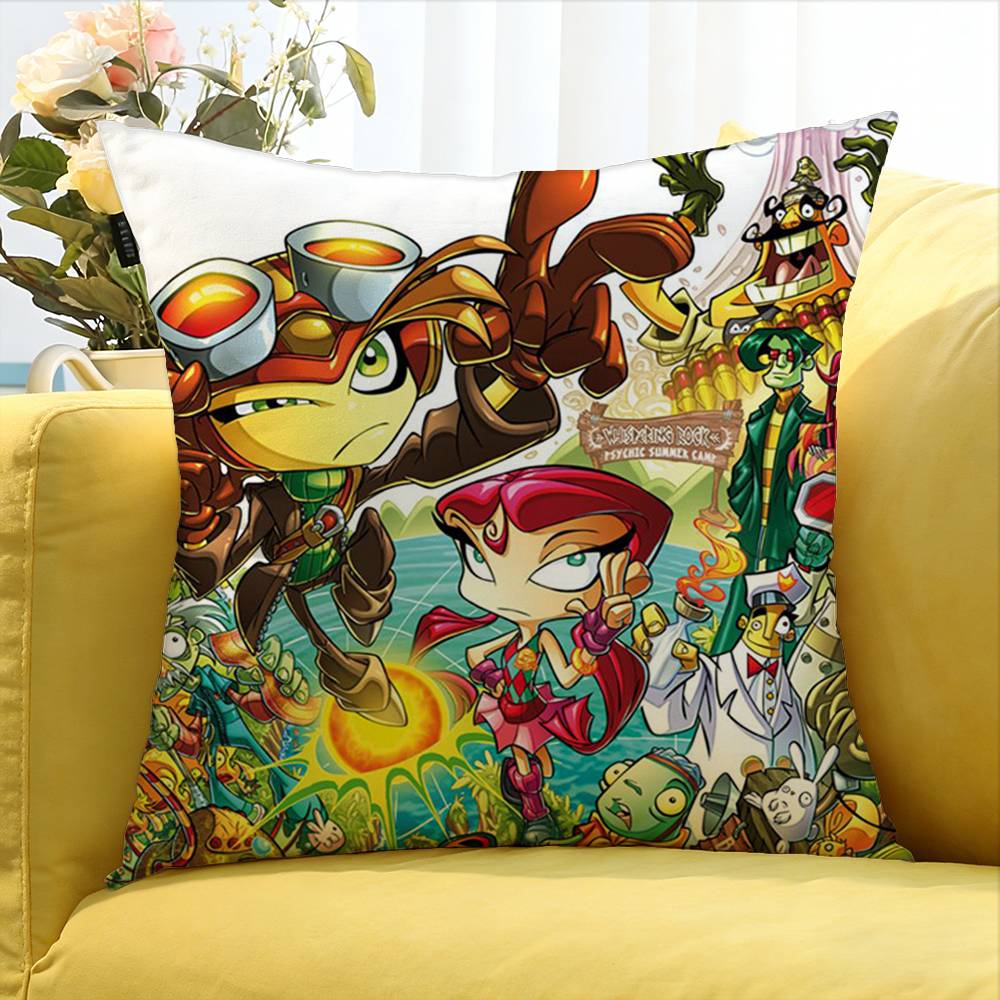 Retro Style Game Psychonauts Various Sizes Square Pillow Case For Car Home Bedchamber Decor