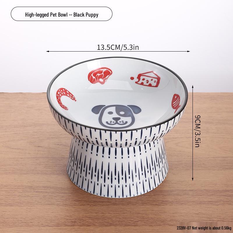 Slanted Ceramic Cat Bowl: Cute, Hand-Painted, Neck-Protecting, Multi-Functional Elevated Bowl for Food & Water