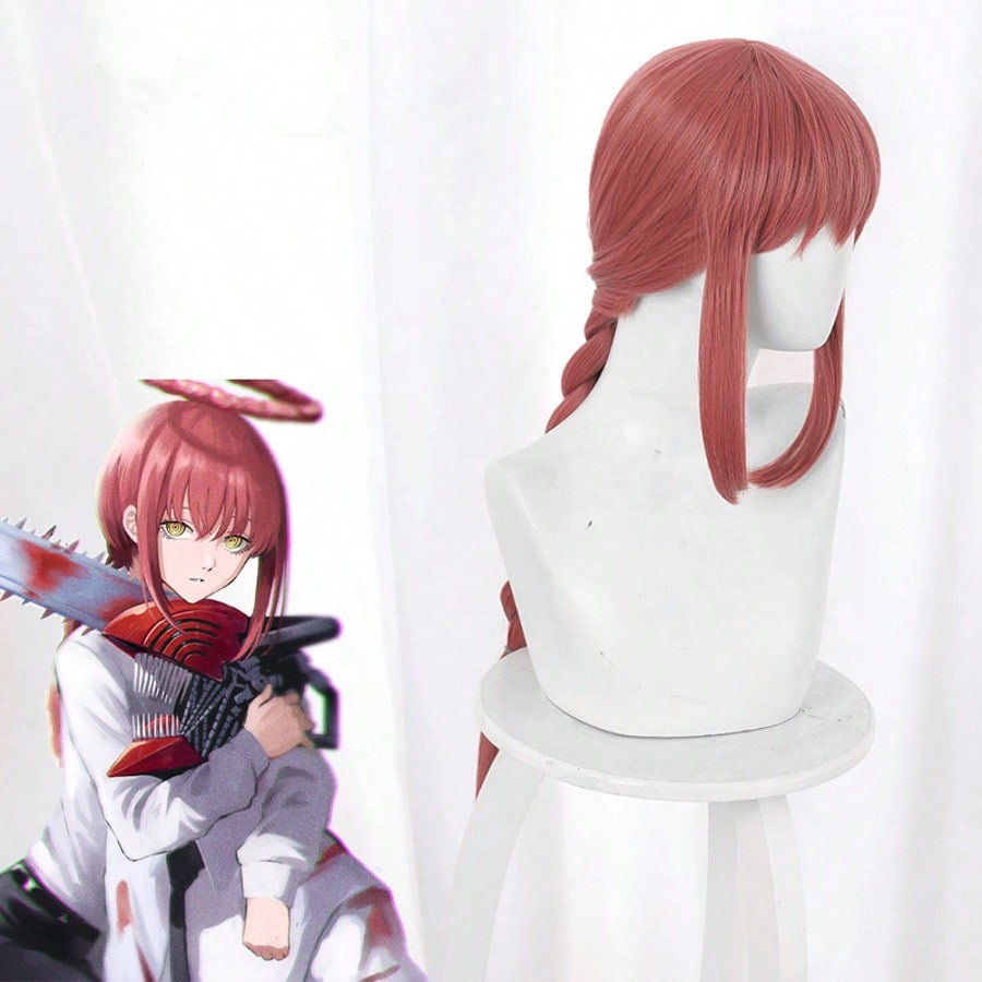 Peluca Larga Rosa Oscuro Pelucas Sintéticas de Anime para Cosplay Con Una Trenza Resistente al Calor Pelucas Sintéticas para Cosplay Fiesta de Halloween