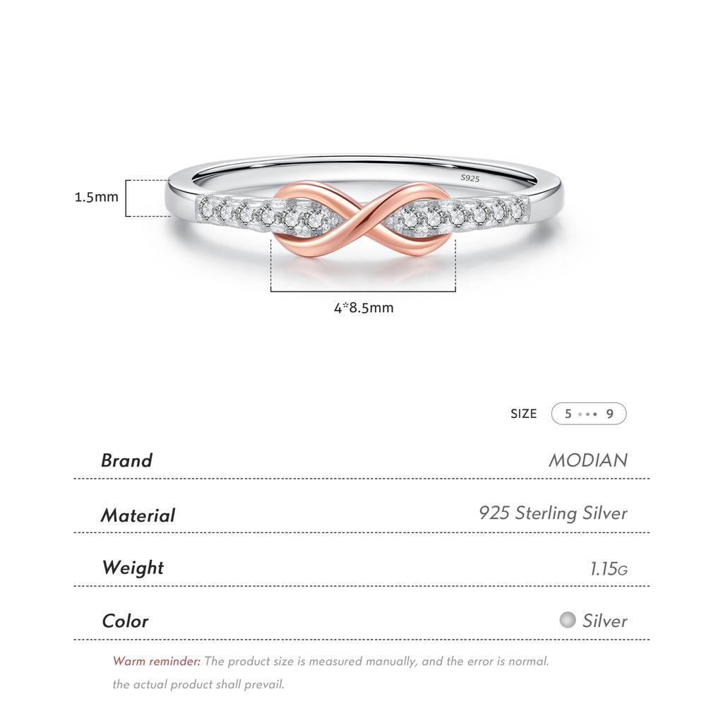 Solid 925 Sterling Silver Infinite Love Simple Ring Romantic Rose Gold Color Wedding Ring For Women Fine Jewelry Gift