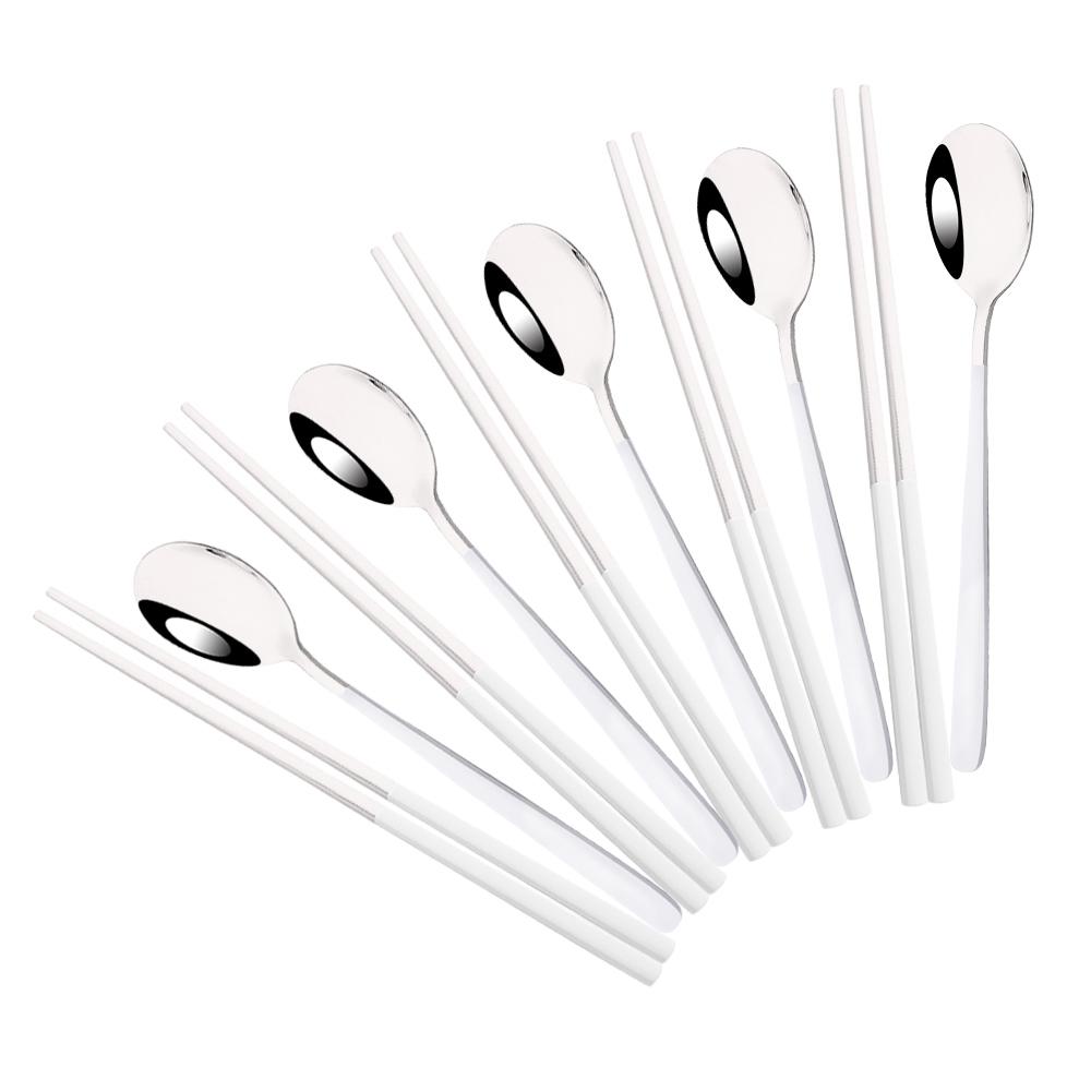 5Set Black Gold Portable Travel Cutlery Set Chopsticks Spoon 304 Stainless Steel Korean Dinnerware Set Luxury Tableware Set