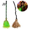 Broom Halloween Witch with Green LED Light, Glowing Cosplay Wizard Illuminated Performance Prop Broomstick, Costume for Themed Parties, Indoor Outdoor