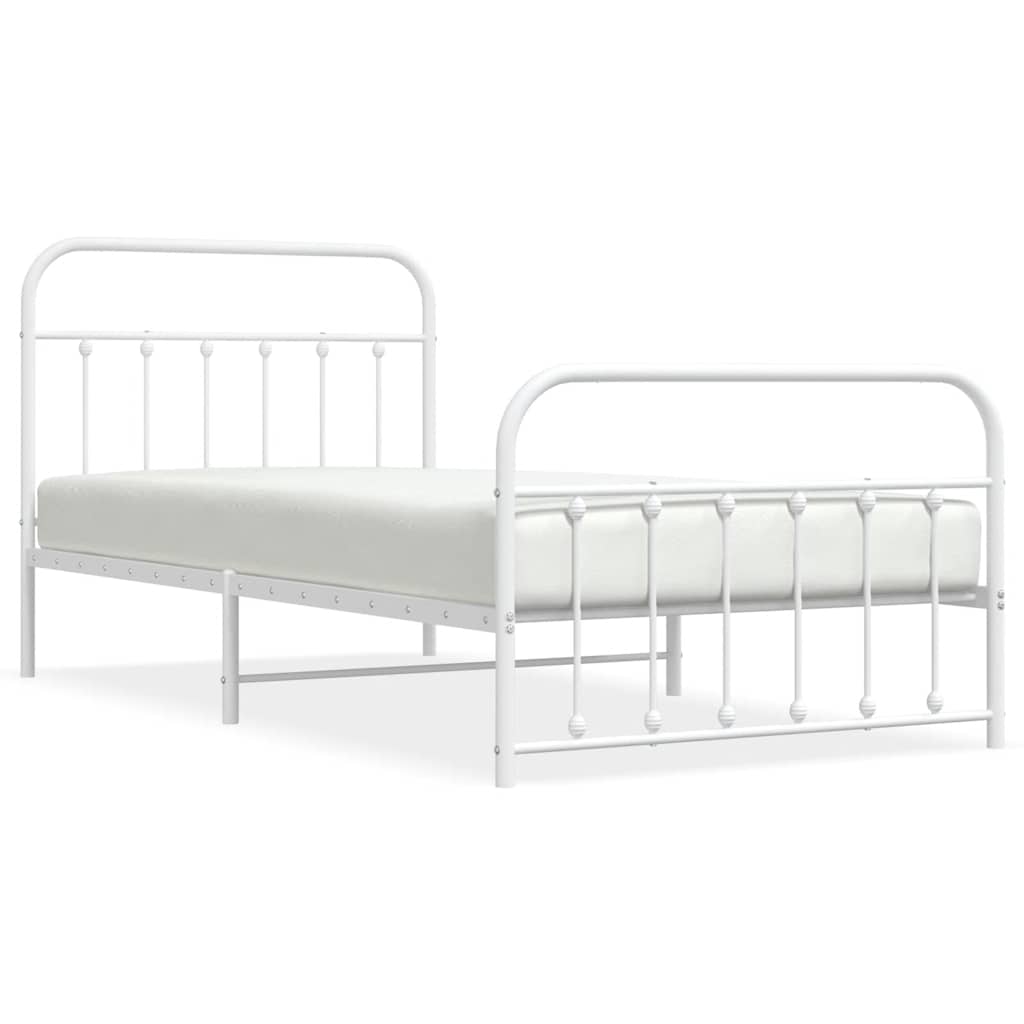 Metal Bed Frame with Headboard and Footboard White 100x200 cm