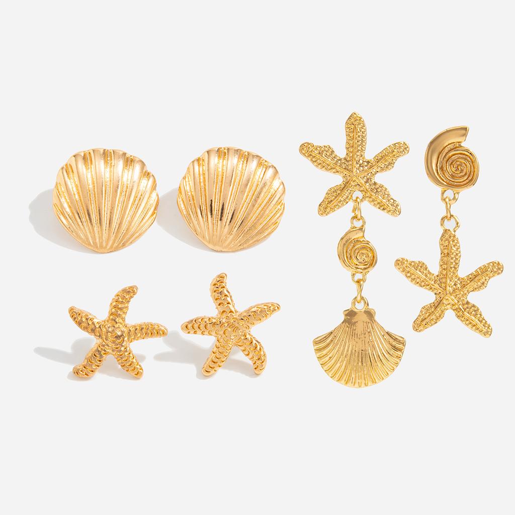Holiday Style Flower Starfish Stud Earrings Set, Sweet And Cool Exquisite Small Bow C-Shaped Earrings.