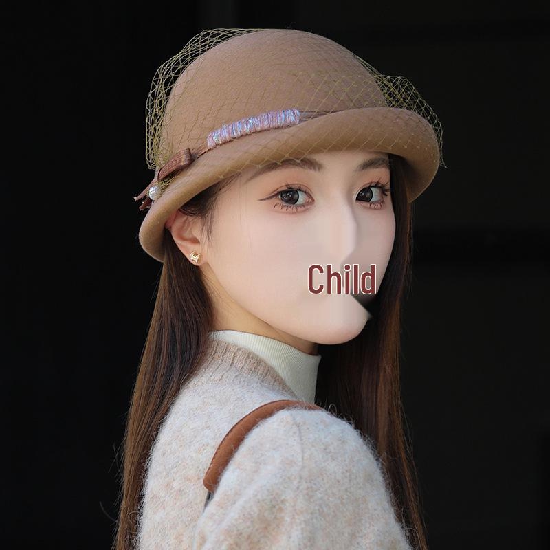 Women's Versatile Retro Elegant Dome Wool Felt Beret with Mesh Decoration - 2024 Autumn/Winter Collection