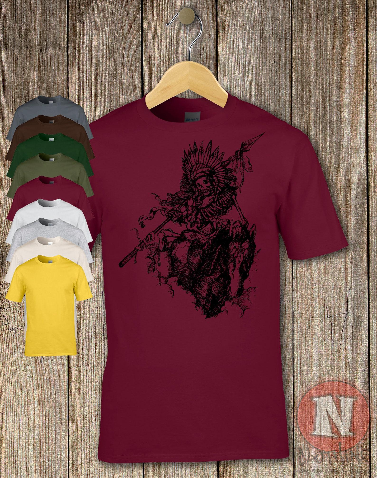 Native American T-Shirt horse back Skull Y2K grunge retro style goth tee S