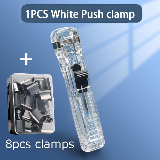 Staple Metal Clip Push Hand Paper Clipper With Refill Fixing Organizing Stapler Reusable Push Clamp For Document File Stationery