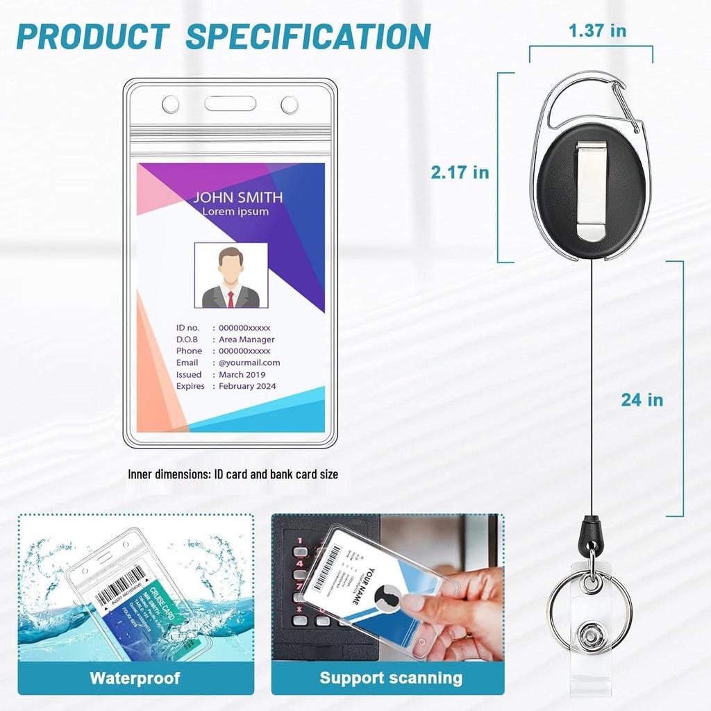 Black Zinc Alloy Waterproof Retractable Badge and Card Holder