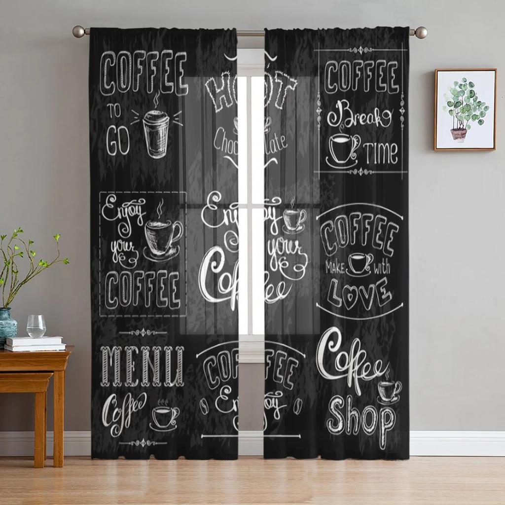 Coffee Tulle Curtains For Living Room Decoration Modern Chiffon Sheer Voile Kitchen Curtain