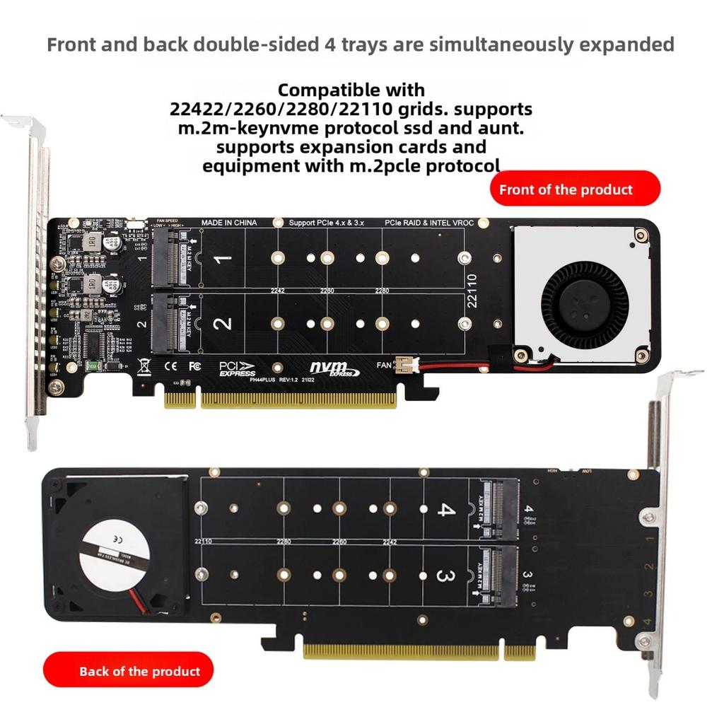 Desktop PC PCIeX16 To M.2 M-key NVMEx4SSD RAID Array Expansion Adapter Split Card, Support 2U Server