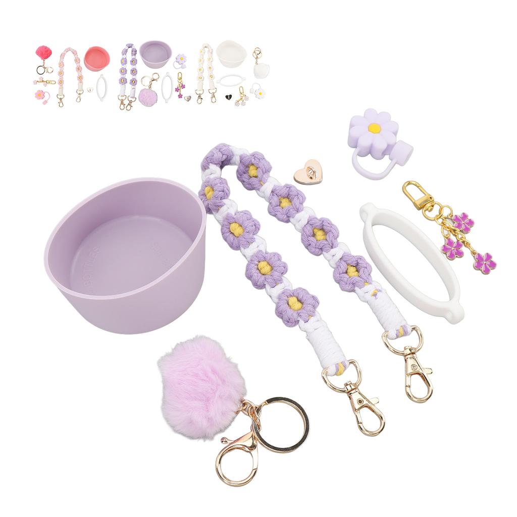 Cup Accessories Set Cup Decoration Set Straw Cap Cup Flower Keychain Plush Ball Pendant for Water Bo