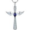 Angel Wing Cross Pear Cut Blue Cubic Zirconia Pendant Ins Trendy Women Clavicle Necklace