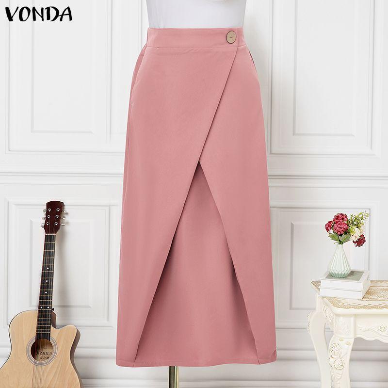 VONDA Elegant Women Back Elastic Front Cross Casual Long Skirts