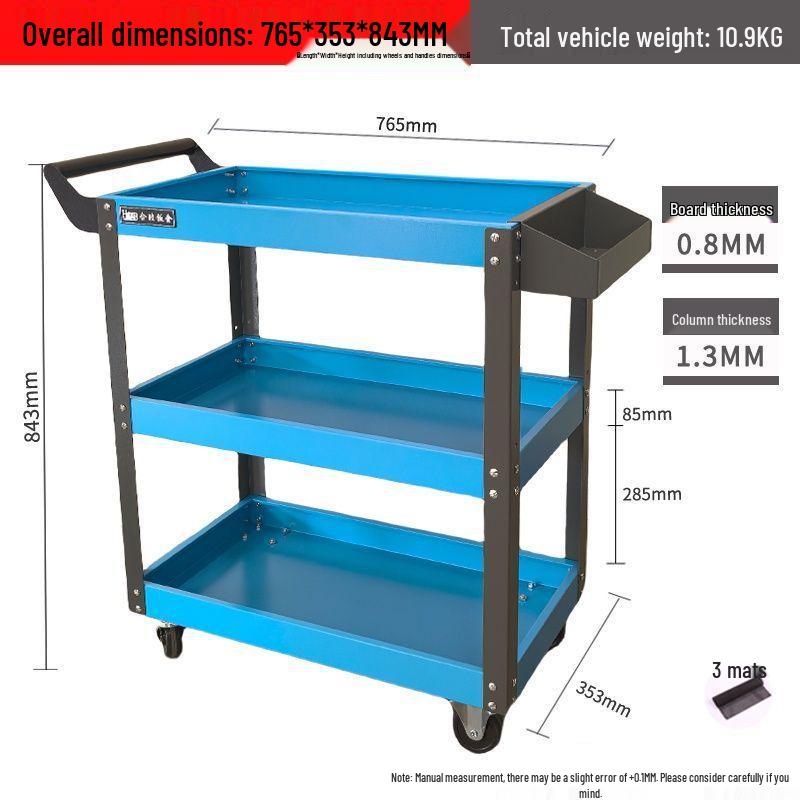Three-Layer Mobile Tool Cart with Storage Shelves