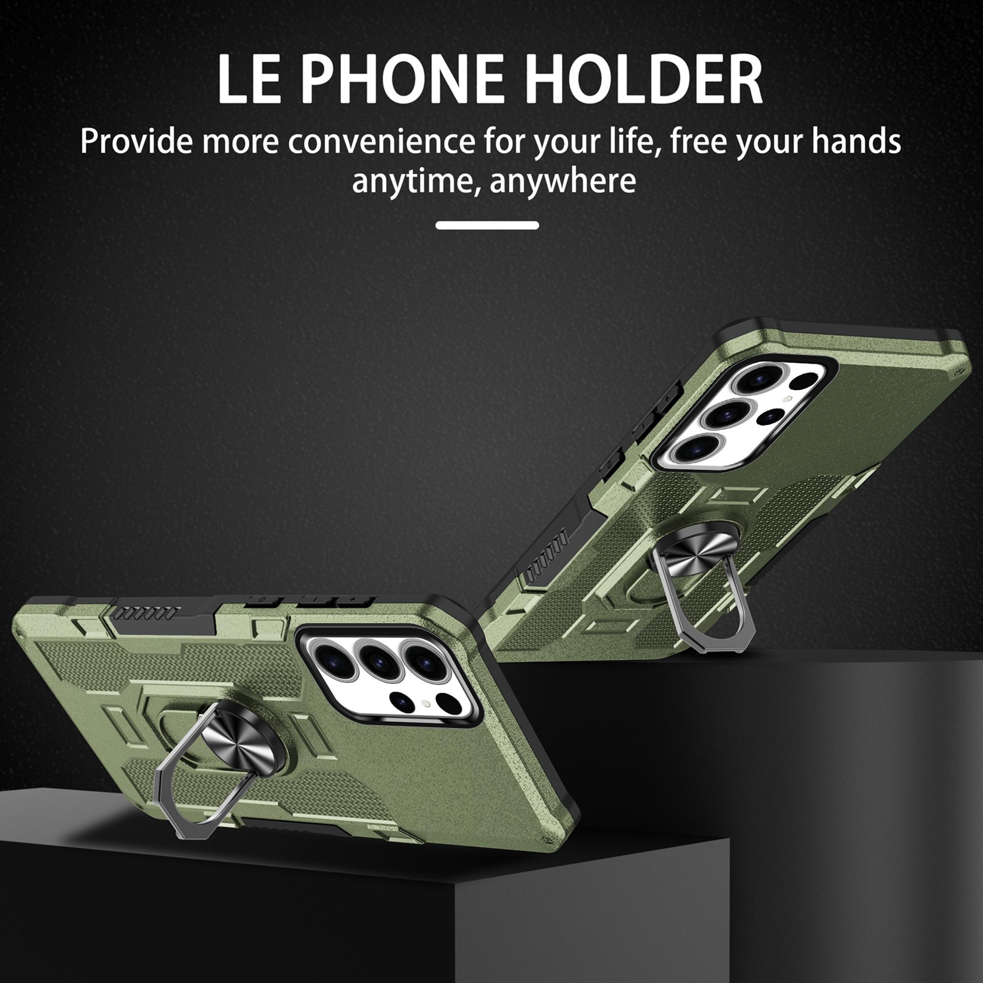 

For Samsung Galaxy S23 Ultra Phone Case Ring Kickstand PC+TPU Shockproof Cover Green