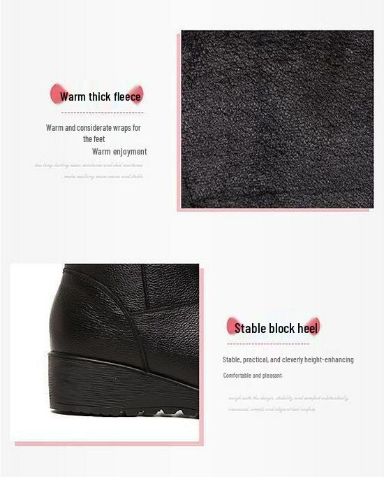 2025 Autumn/Winter Women's Fleece-Lined Wedge Heel Non-Slip Mid-Calf Cotton Martin Boots with Short Height Insole