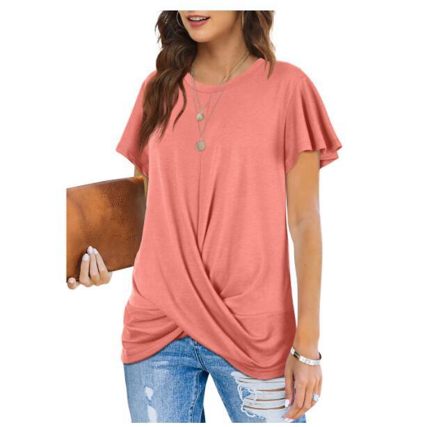 Buy Women's Casual Short Sleeve Tops Solid Color Blouses Ladies Loose