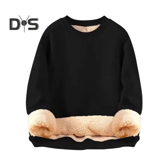 

Мужская зимняя толстовка с флисовой подкладкой, термоизоляция, O-образный вырез, чистый цвет, большой размер с эластичными манжетами, мужской осенне-зимний топ L чёрный