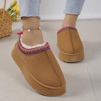 Bottes de Neige Femmes Hiver Cachemire Chaud Semelles Épaisses Sans Talon Poils Recouverts Demi-Pantoufles Chaussures en Coton Femmes