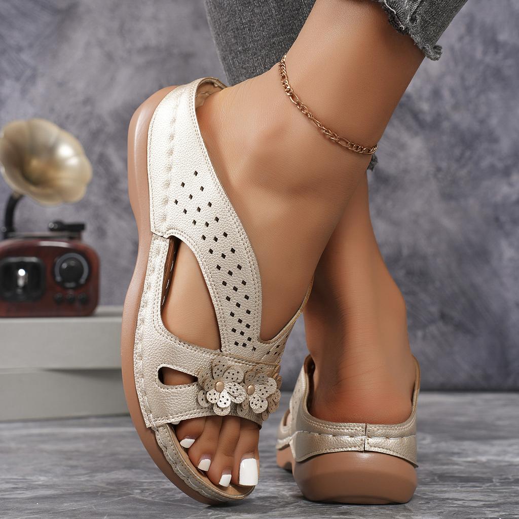 Women's Flowers Decor Slide Sandals, Casual Open Toe Arch Support Shoes, Comfortable Summer Outside Slides