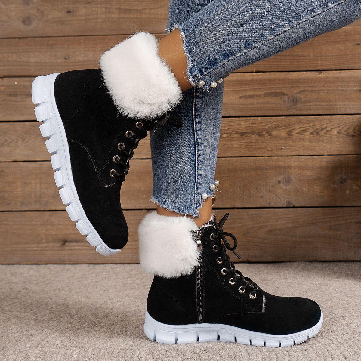 

Новые осенние и зимние женские туфли, высокие повседневные теплые зимние ботинки с толстой подошвой и флисовой подкладкой, женские ботинки на плоской подошве 43 чёрный